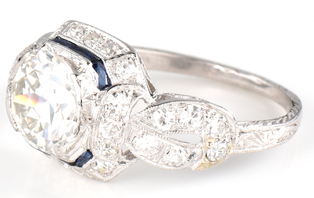 Platinum Vintage Diamond Ring with a 1.19 Carat Round Diamond, GIA #2205288867