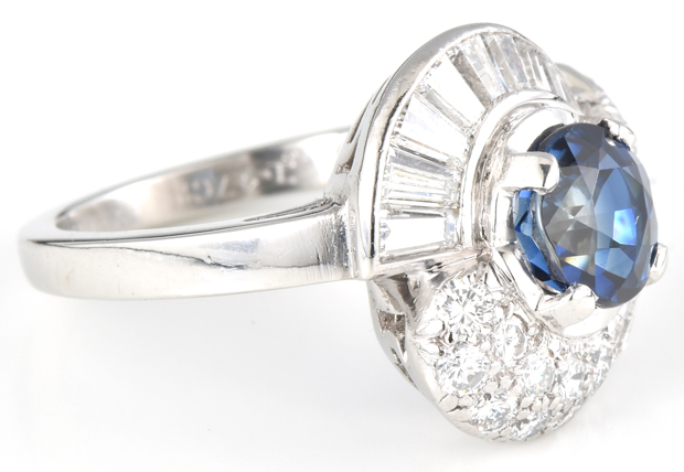 Platinum Diamond Ring with a Genuine Sapphire, GIA #5201474823