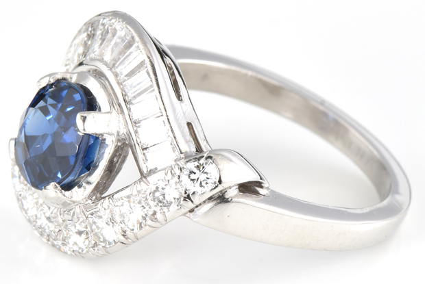 Platinum Diamond Ring with a Genuine Sapphire, GIA #5201474823