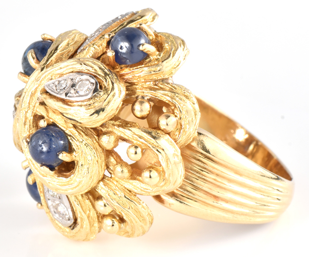 14K Yellow Gold Sapphire and Diamond Ring