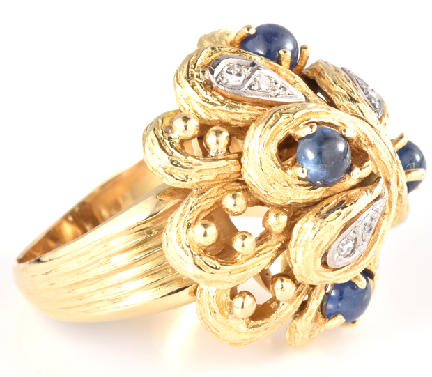14K Yellow Gold Sapphire and Diamond Ring