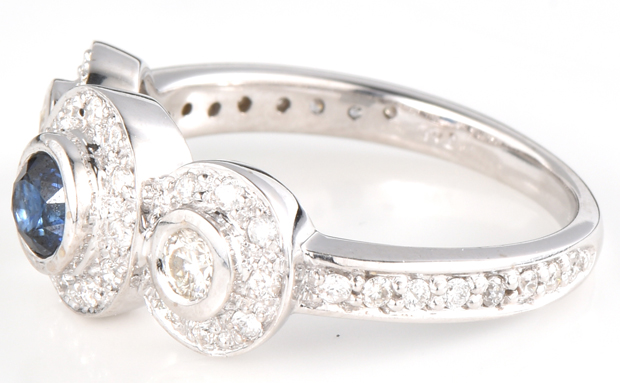 14K White Gold Diamond and Sapphire Ring