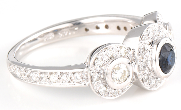 14K White Gold Diamond and Sapphire Ring