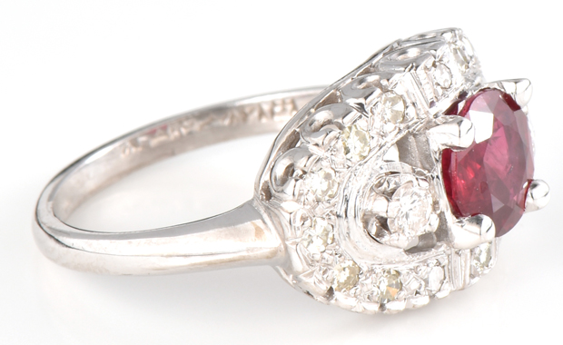 14K White Gold Ruby and Diamond Ring with a 1.11 Carat Ruby, GIA #5202148742