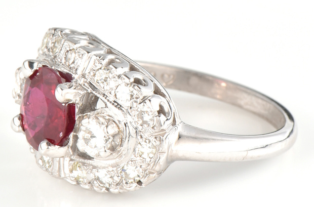 14K White Gold Ruby and Diamond Ring with a 1.11 Carat Ruby, GIA #5202148742