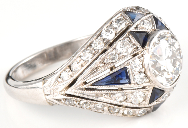 18K White Gold Diamond and Sapphire Ring 