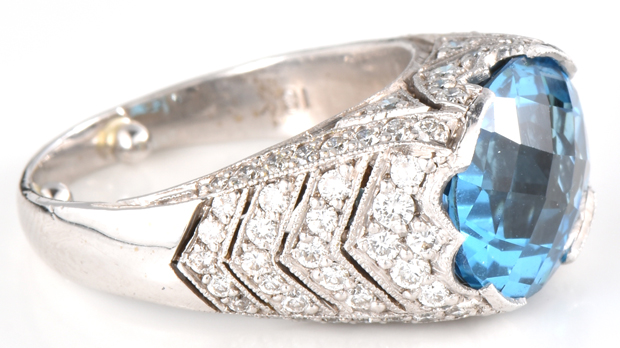 18K White Gold Diamond and Blue Topaz Ring