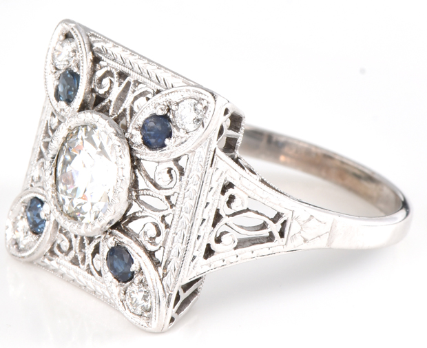 Platinum Sapphire and Diamond Ring