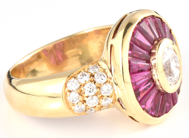 18K Yellow Gold Ruby and Diamond Ring