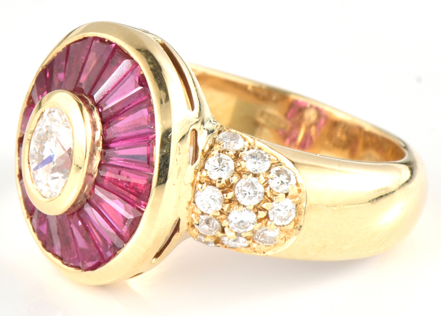 18K Yellow Gold Ruby and Diamond Ring