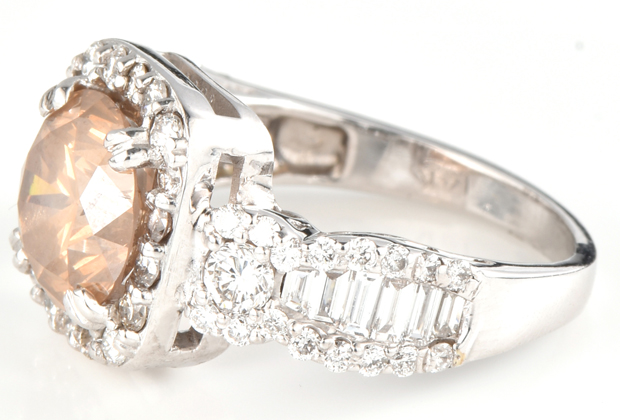 14K White Gold Ring with a 2.59 Carat Round Fancy Orange-Brown Diamond, GIA #5172293249