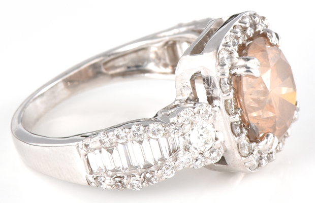 14K White Gold Ring with a 2.59 Carat Round Fancy Orange-Brown Diamond, GIA #5172293249