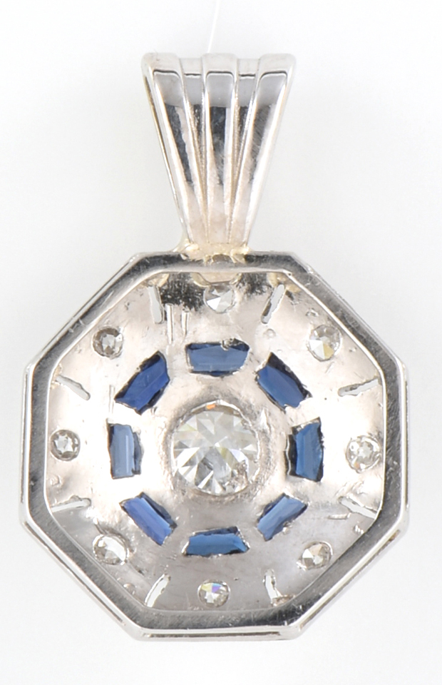 14K White Gold Diamond and Sapphire Pendant