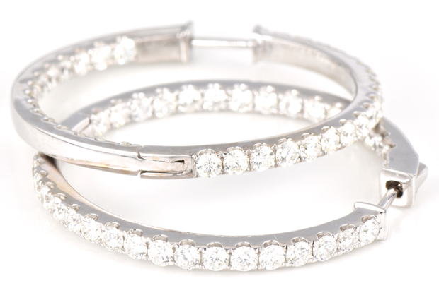 18K White Gold Diamond Hoop Earrings