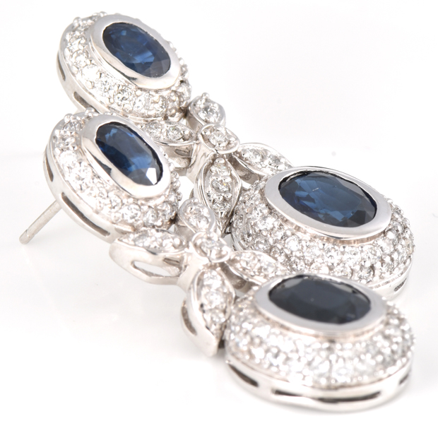 18K White Gold Diamond and Sapphire Earrings
