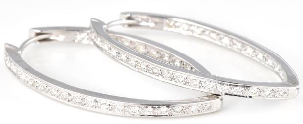 14K White Gold Diamond Hoop Earrings