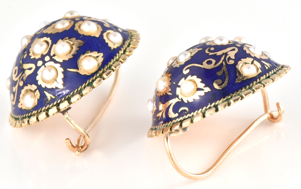 14K Yellow Gold Enamel Earrings