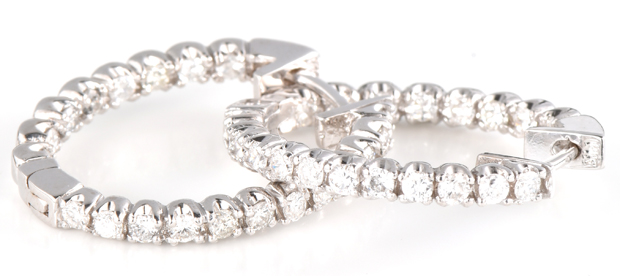 14K White Gold Diamond Hoop Earrings