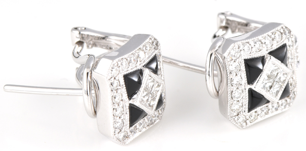 18K White Gold Black Onyx Earrings