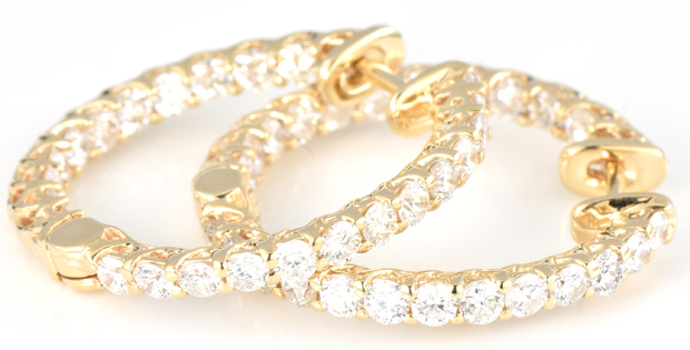 14K Yellow Gold Diamond Hoop Earrings