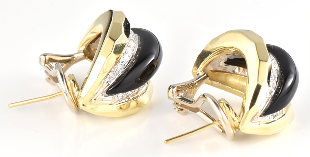 14K Yellow Gold Black Onyx Earrings