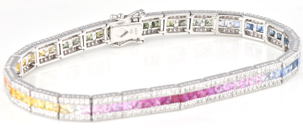 14K White Gold Gemstone and Diamond Bracelet
