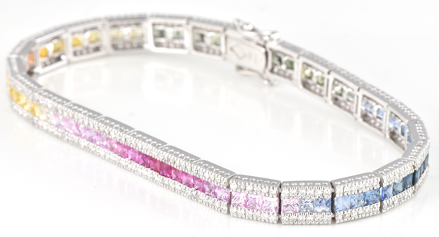14K White Gold Gemstone and Diamond Bracelet