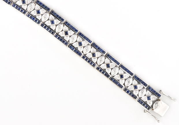 14K White Gold Diamond and Sapphire Bracelet