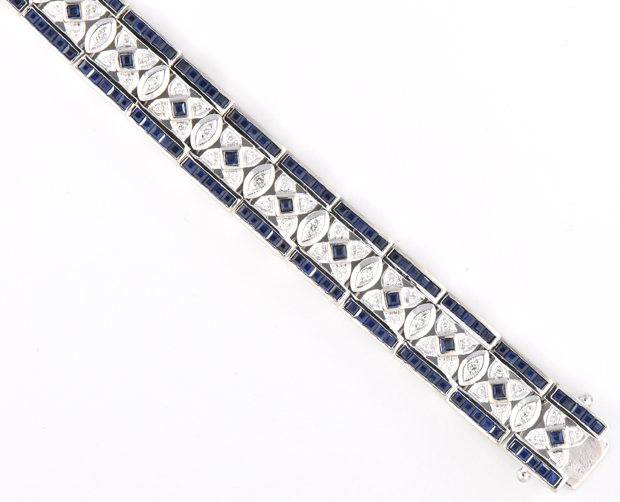 14K White Gold Diamond and Sapphire Bracelet