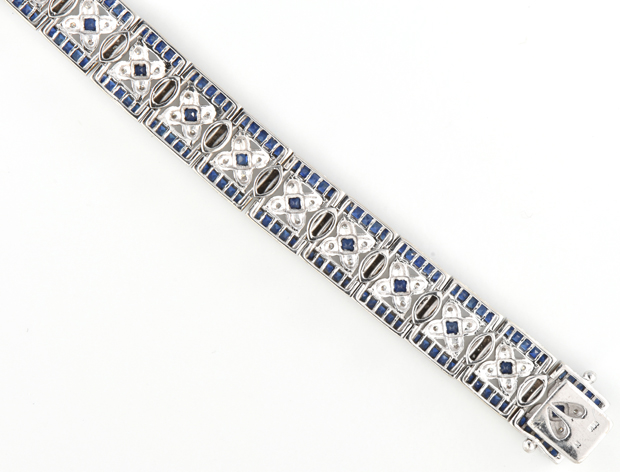14K White Gold Diamond and Sapphire Bracelet
