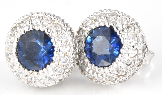 14K White Gold Diamond and Sapphire Earrings, GIA #6193984635