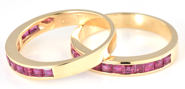 18K Yellow Gold Ruby Band Set