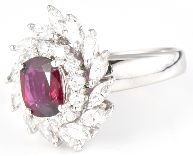 18K White Gold Diamond Ring with a Natural Ruby, GIA #2203439599