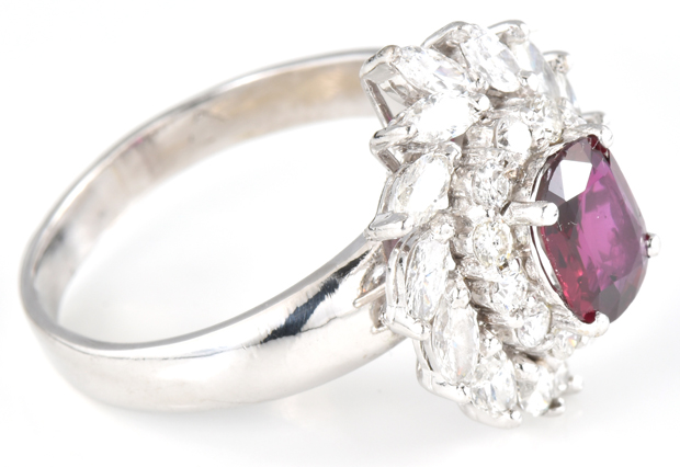 18K White Gold Diamond Ring with a Natural Ruby, GIA #2203439599