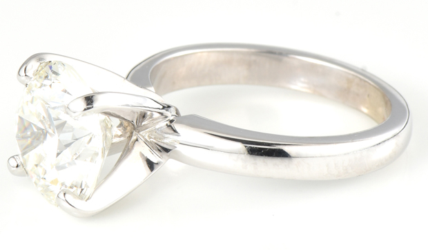 14K White Gold Diamond Ring with a 3.07 Carat Round Brilliant, GIA #6211650996