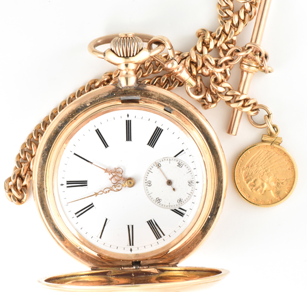 14K Yellow Gold Hunter Case Man’s Pocket Watch