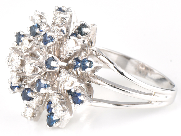 14K White Gold Diamond and Sapphire Ring
