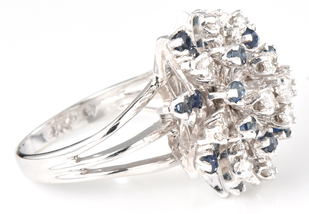 14K White Gold Diamond and Sapphire Ring