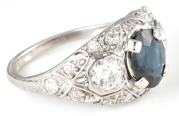 Platinum Diamond and Sapphire Ring