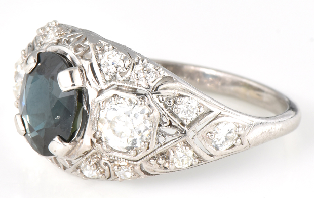 Platinum Diamond and Sapphire Ring