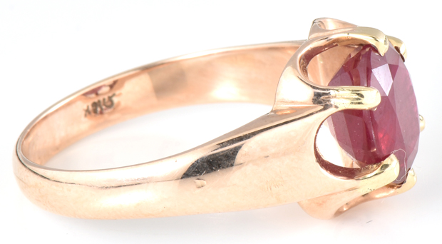 10K Rose Gold Ring with a 4.38 Carat Oval Ruby, GIA #2173255622