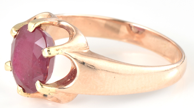 10K Rose Gold Ring with a 4.38 Carat Oval Ruby, GIA #2173255622