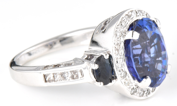14K White Gold Tanzanite and Sapphire Ring