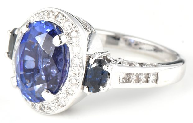 14K White Gold Tanzanite and Sapphire Ring