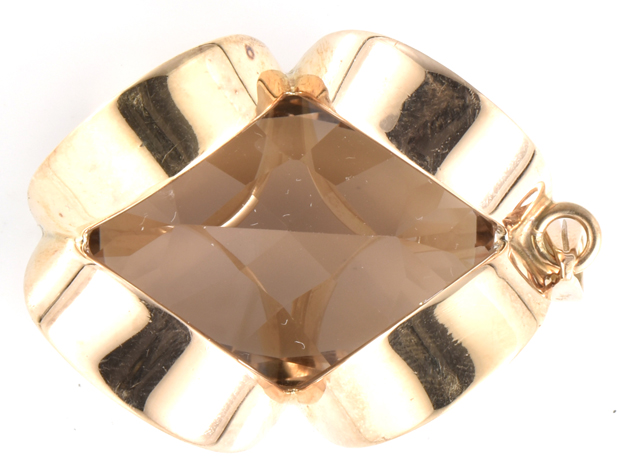 14K Yellow Gold Pendant with a Smoky Quartz, GIA #1206497887