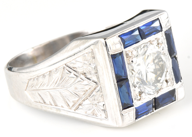 18K White Gold Diamond and Sapphire Ring