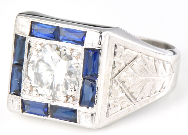 18K White Gold Diamond and Sapphire Ring