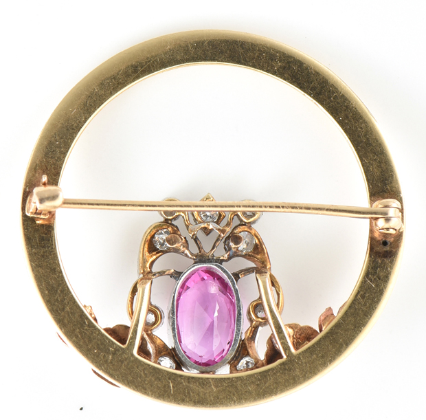 14K Yellow Gold Pin with a Natural Pink Sapphire, GIA #2201575333