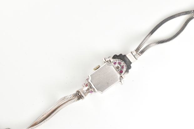 14K White Gold Diamond and Ruby Bracelet/Watch