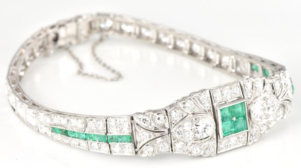 Platinum Diamond and Emerald Bracelet